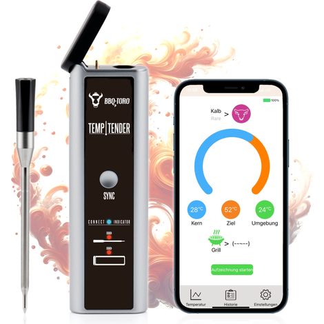 Bbq-Toro – Thermomètre de barbecue sans fil – 2 capteurs Bluetooth – Précision +/- 1°C – Autonomie jusqu'à 48h – Boîte de chargement incluse (1/5)