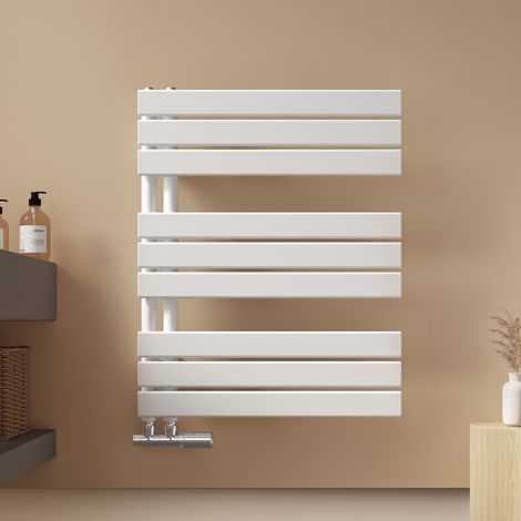 EMKE Badheizkörper Flach 762x600 mm Weiß, Handtuchwärmer Klein Handtuchtrockner, Panel Handtuchhalter Seitenanschluss für Wasser 479W (1/5)