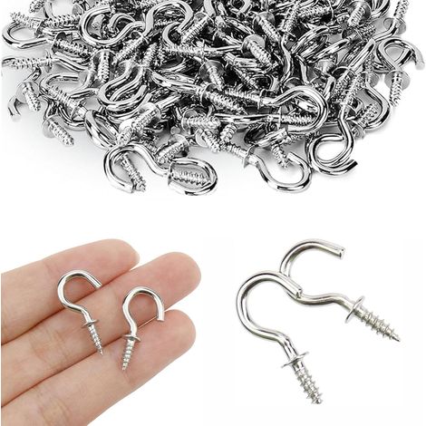 100 petits crochets - Mini crochets à vis en métal pour suspendre des plantes (20 mm), sous un meuble ou sur une étagère. (1/5)