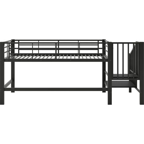 Halbhohes Etagenbett 90 x 200 cm mit schwarzer Metall-Aufbewahrungstreppe (1/5)