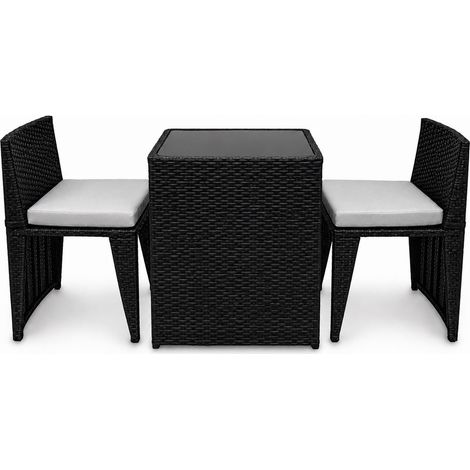 3tlg Poly Rattan Sitzgruppe Bistro Gartenmöbel Bistro Lounge Terasse Balkon Tisch Stühle Set (Schwarz) (1/5)