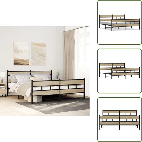 Letto con testiera - vidaXL Giroletto senza Materaso in Metallo Rovere Sonoma 180x200 cm - Letto con pediera