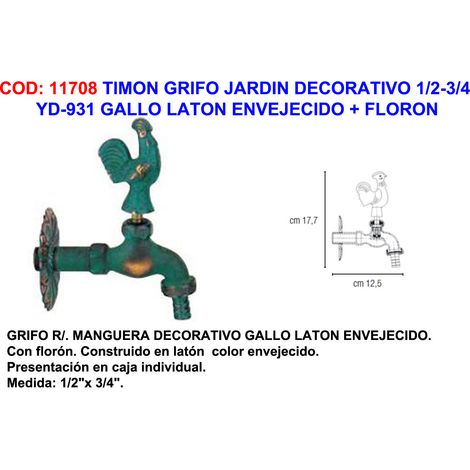 Rubinetto da Giardino Decorativo Pluvia YD931 Gallo in Ottone 1/2-3/4 Fiore