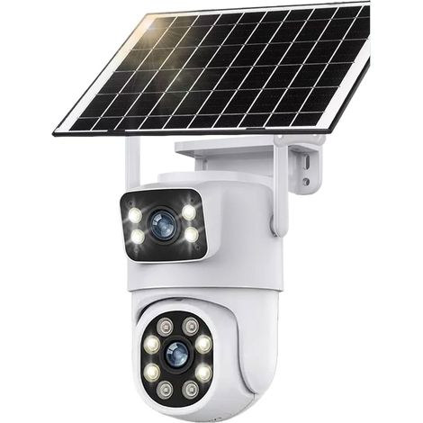 Caméra Solaire WiFi 8MP 4K, Surveillance extérieure sans Fil, vidéosurveillance avec Panneau Solaire, Double Objectif, Protection de sécurité IP PTZ(6MP NO SD Card) (1/5)