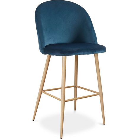 Velvet Upholstered Stool - Scandinavian Design - Evelyne Dark blue (1/5)