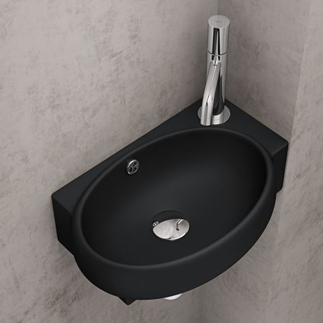 doporro Aufsatzwaschbecken Hängewaschbecken für Gäste-WC 42x28x15cm Keramik Waschbecken Handwaschbecken in matt schwarz Brüssel001L (1/5)