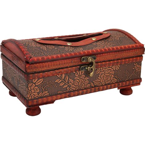 Boîte de Rangement Décorative en Bois pour Salon, Organisateur Élégant à Mouchoirs et Serviettes (Style Rétro, Motif Raisin) (1/5)