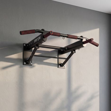 Barre de Traction Murale Pliable avec Poignées Antidérapantes, 3 Crochets pour Bandes de Résistance, 98x65x31cm, Noir (1/5)