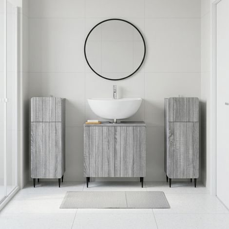 vidaXL 3 Piece Bathroom Cabinet Set ZWOLLE Grey Sonoma Engineered Wood (1/5)