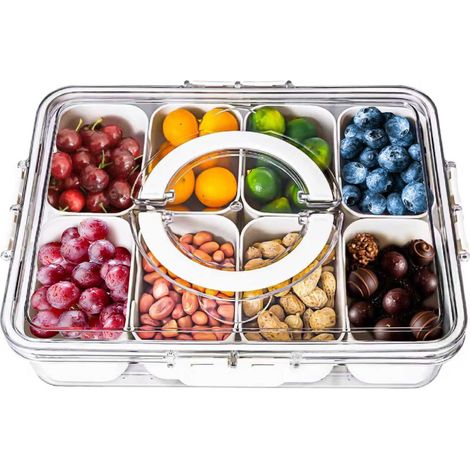 Boîte à goûter avec compartiments et couvercle - Plateau de service portable pour bonbons, fruits, collations - Assiette à collation divisée pour pique-nique et fête PP (1/5)