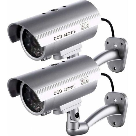 Lot de 2 caméra factice, LED clignotante, plastique ABS, étanche, intérieur extérieur (1/4)