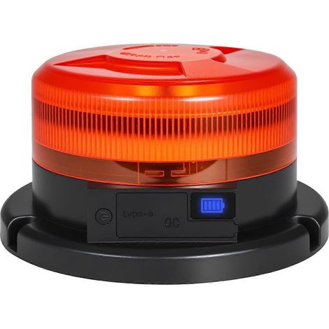 FOR Dinfu Rundumleuchte, Batteriebetrieben, 9 Blinkmodi mit Display, 12 V/24 V, gelbe Warnleuchte, LED-Magnet, 3-Meter-Kabel, USB-Kabel und Display (FÜR -JXLGV) (1/4)