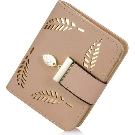 Portefeuille pour femme, petit portefeuille en cuir à deux volets, sac à main avec porte-monnaie/carte d'identité/carte de crédit (Beige),