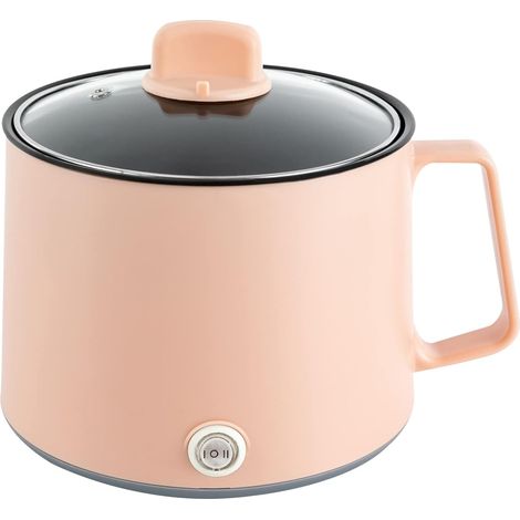 Electric Hot Pot, Rapid Ramen Noodles Cooker, Electric Stainless Steel Stock Pot, Multi-Functional Mini Cooker for Soup, Pasta, Oatmeal, Dumplings, with Dual Power Control (Pink)