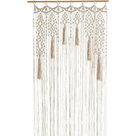 Cortina de algodón beige tejida a mano de 85x200 cm. Elegante cortina transparente para sala de estar, dormitorio, bodas y decoración de interiores. (1/4)
