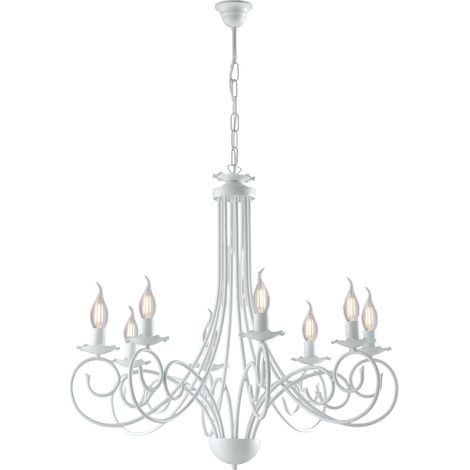 Alma Lustre en fer laqué blanc déco effet shabby chic 8 lumières 128 d.67 BL130-8-BCO