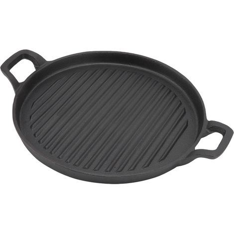 Plaque de cuisson en fonte réversible à double poignée, ronde et nervurée, pour plaques de cuisson à gaz et électriques, 28 cm / 11 pouces (1/5)