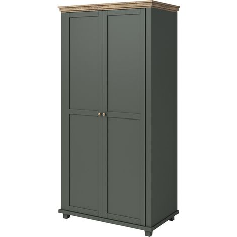 Armario 110x220 con 2 puertas. Color verde y roble. Colección ASSIA