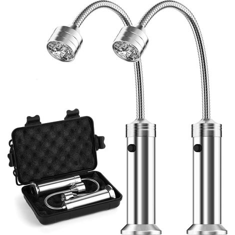 Lot de 2 Lampes LED Barbecue Base Magnétique Rotation 360 Degrés Col Flexible Aluminium Extérieur Camping (1/5)