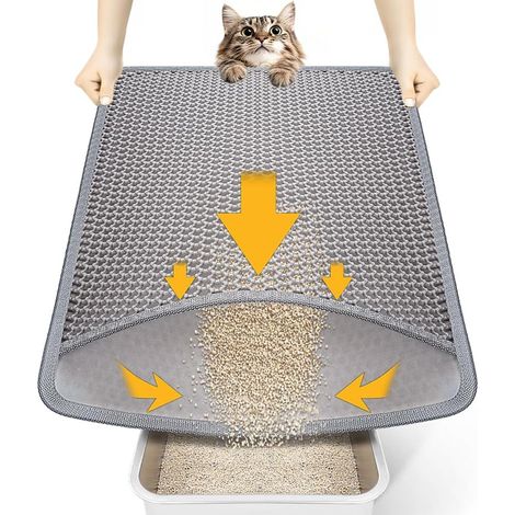 Cat Litter Tray Mat 58 x 42 cm, Double Layer Cat Litter Mat Made of EVA Material, Honeycomb Design Collection Mat, Waterproof and Non-Slip, Gentle on Paws, Easy to Clean, Grey (1/5)