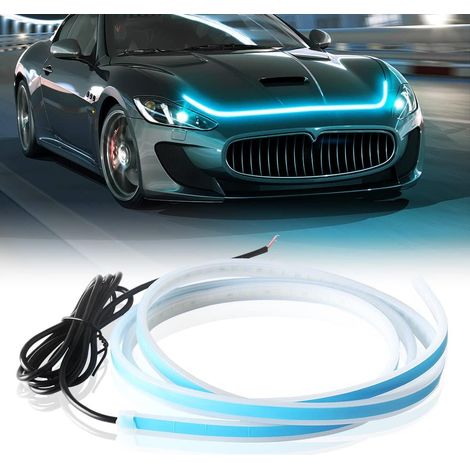 70'' Bandeau lumineux de capot de voiture, éclairage de jour 12V Lumière constante étanche Bande Lumineuse d'Ambiance Universelle (Bleu Glace) (1/5)