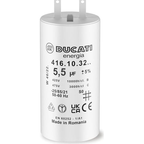 Ducati Energia – Condensateur 5,5 µF pour moteur de volet roulant Somfy – Durée de vie 10 000 heures – Installation simple – Compatible avec SIMU et autres marques