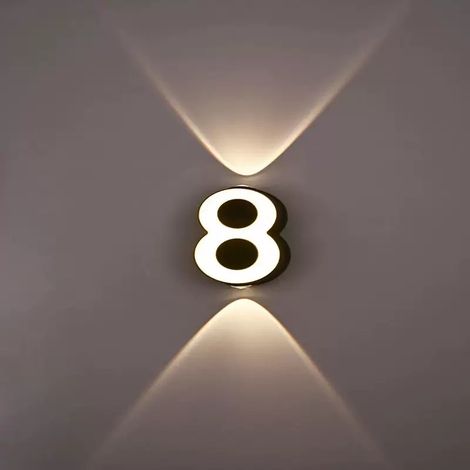 LED Hausnummer 8 Außenleuchte, Moderne Wandlampe mit Lichtaustritt nach oben und unten, IP65 Wetterfest, Warmweiß, für Fassade und Eingang