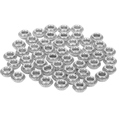 50 perles de cheveux en alliage de zinc, anneaux de décoration pour barbe et cheveux, accessoires DIY de bijouterie, argenté (1/5)