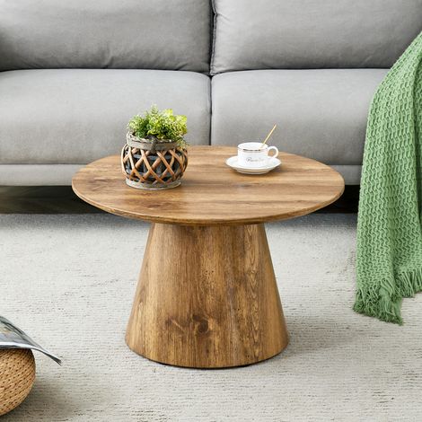 Mesa de centro redonda 60x60x35 cm color madera en MDF con efecto madera, compacta y versátil (1/5)