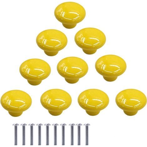 10 pomos de cerámica para muebles, pomos redondos de cerámica para cajones, tiradores para armarios de cocina y biblioteca (amarillo) (1/4)