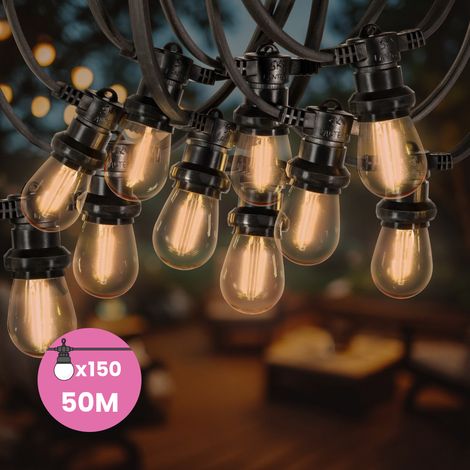Guirlande Guinguette 50M 150 Bulbes Filament Ambré - Guirlande Lumineuse Ampoule E27 Ambrée - Guirlande Guinguette Led Filament rétro (1/5)