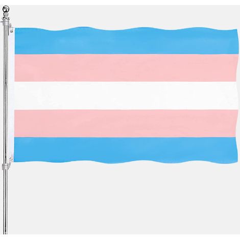 Drapeau Transgenre - Polyester 90 x 150 cm - Résistant aux UV - Bordure Double Couture - Renfort Tête en Toile - 2 Anneaux - Extérieur Faible Vent - 1 Pièce (1/5)