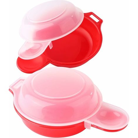 Lot de 2 cuiss à œufs pour micro-ondes - 1 minute - Outil de cuisine pour omelette de Hambourg (rouge et transparent) (1/5)