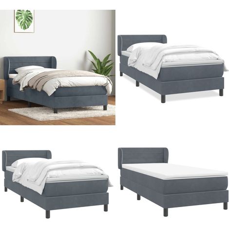 Giroletto a Molle con Materasso Grigio Scuro 80x210 cm Velluto - Materasso a molle insacchettate - Letto con testiera