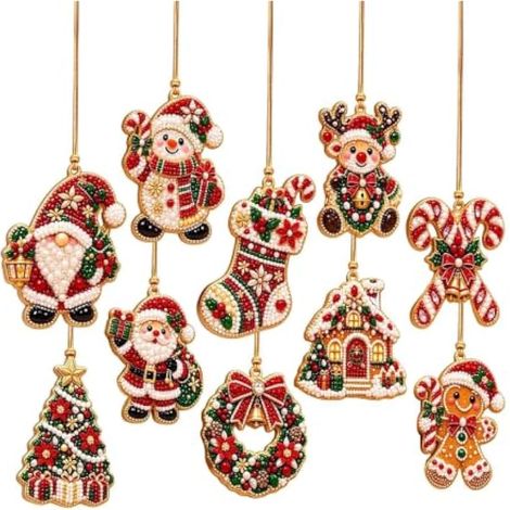 Lot de 10 décorations de Noël à faire soi-même avec perles et pierres (1/5)
