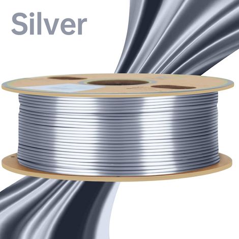 Filament PLA YOUSU Silk pour imprimante 3D, diamètre 1,75 mm, précision dimensionnelle +/- 0,03 mm, bobine de 1 kg (2,2 lbs) - Argent. Bonne adhérence pour la plupart des imprimantes 3D FDM. (1/5)