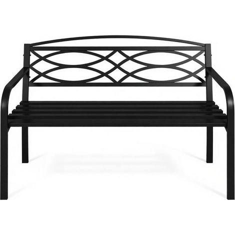 Banc de jardin robuste en métal noir avec dossier - 127 x 59,5 cm (1/5)