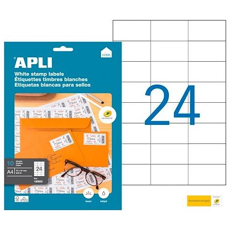 Etiquettes adresse jet d'encre, laser et copieur 70 x 37 mm Apli blanche - Boîte de 240 (1/2)