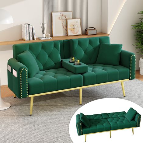 Chaise longue pliable verte, fonction couchage, 3 inclinaisons, porte-boissons, pour salon chambre salle à manger (1/4)