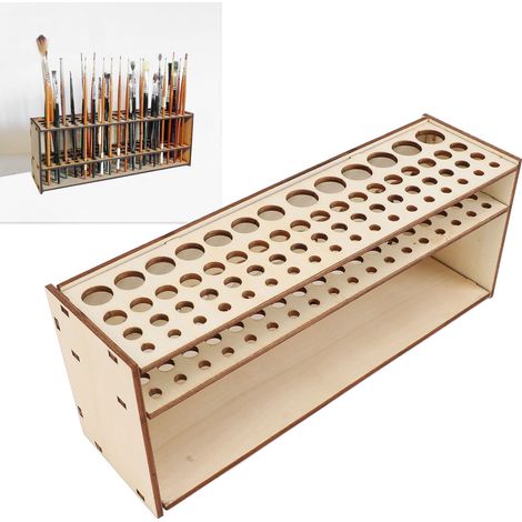 Organisateur mural pour outils artistiques - Porte-brosses 67 trous amovible en pin - Rangement détachable pour brosses et crayons (1/5)