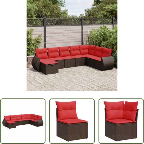 Canapé jardin - Salon de jardin 8 pcs avec coussins marron résine tressée (1/5)