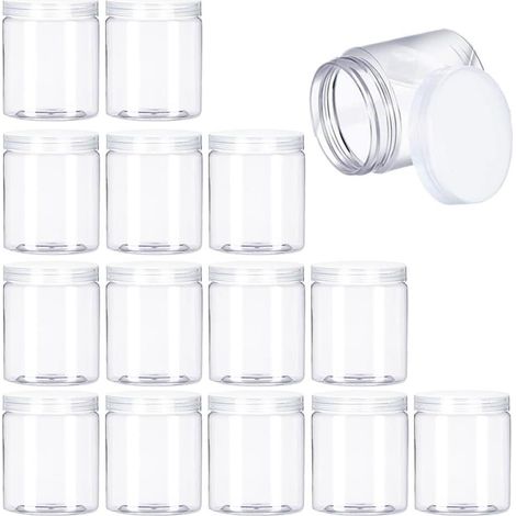 Lot de 15 pots en plastique transparent de 6 oz à large ouverture - Récipients rechargeables pour aliments secs, fruits secs, épices et miel (1/5)