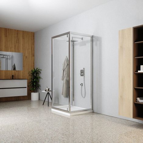 Box doccia 3 lati Piave 70 x 70 x 70 x h 195 cm con porta girevole Silqua by Mobo trasparente spess. 6 mm