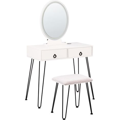 Tocador LED blanco negro 80 x 40 cm MDF 4 cajones espejo taburete Soye (1/5)