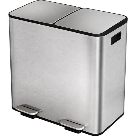Papelera de doble compartimento, pedal de cierre suave, color plata. (1/2)