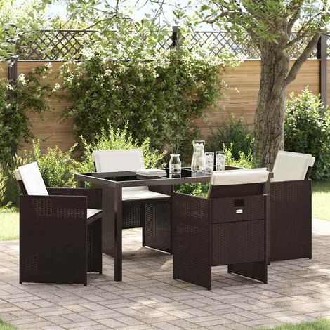Garten Essgruppe 5 pcs Braun Poly-Rattan (1/5)