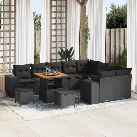 Salon de Jardin Modulable en Rattan Synthétique et Bois d'Acacia Noir avec Rangement 12 Pcs - PANGIVO (1/5)
