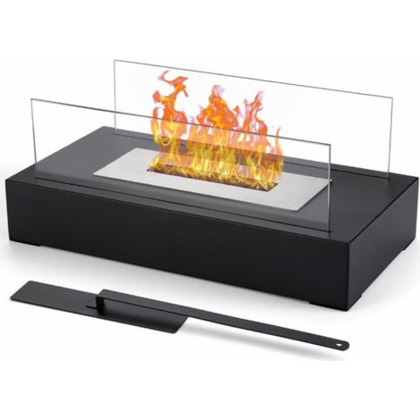 Cheminée à éthanol, pour intérieur, extérieur et camping, brûleur en verre, modèle Bari Fire, plateau de table noir (1/5)
