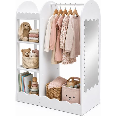 Relaxdays Kleiderständer Kinder, Spiegel, 5 Fächer, Kleiderstange, HxBxT 100 x 94 x 38 cm, Kindergarderobe, weiß (1/5)