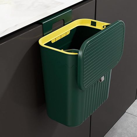 Poubelle de cuisine suspendue avec couvercle - Poubelle murale pour cuisine, camping car - Pour portes, armoires, salles de bain, 27 x 13 x 29 cm